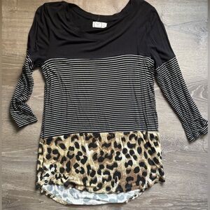 Maurices Black Striped and Leopard Print Blouse